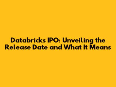 Databricks IPO: Unveiling the Release Date and What It Means