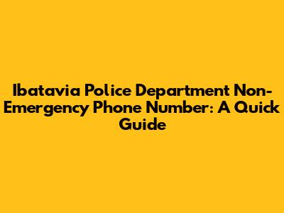 Ibatavia Police Department Non-Emergency Phone Number: A Quick Guide