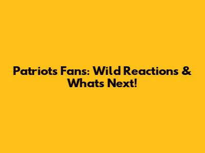 Patriots Fans: Wild Reactions & What's Next!
